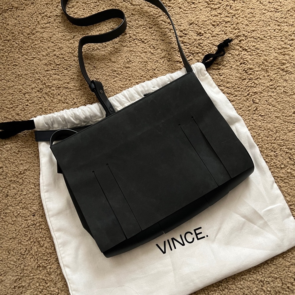 Vince Leather/Suede Double Fringe Crossbody Bag